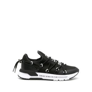 Versace Jeans Couture Black Mesh Slip-On Sneakers with Contrast Sole